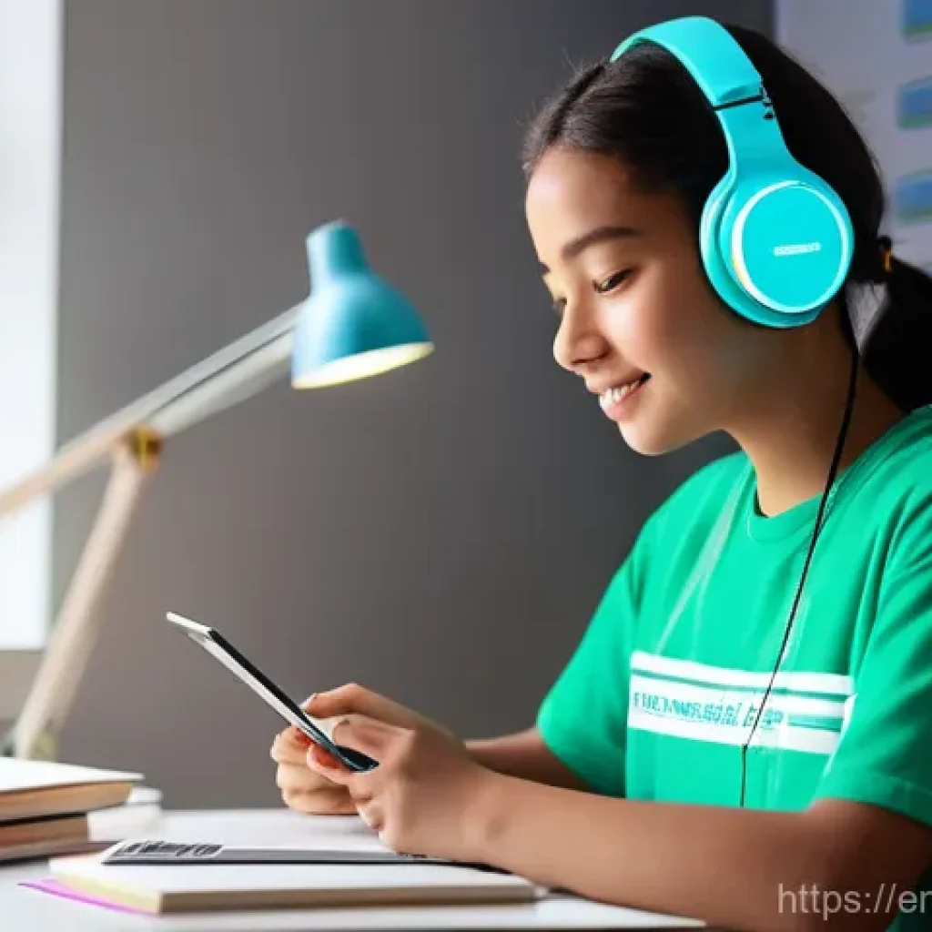 TESOL 강사가 사용하는 최신 기술 - **AI-Powered Personalized Learning:**
"A bright, modern study space with a teenage girl, approxi...