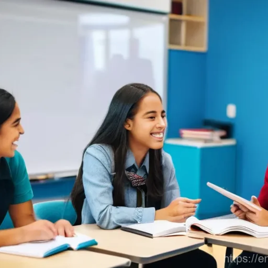 TESOL 강사가 겪는 일반적인 도전 과제 - **Vibrant, Diverse Classroom with Interactive Learning:**
A brightly lit, modern classroom setti...