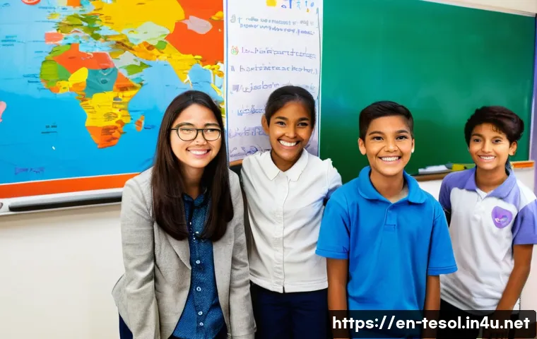 TESOL 강사의 일반적인 문제 해결 - **Prompt:** A vibrant and dynamic high school TESOL classroom, filled with diverse teenage students ...