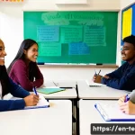 TESOL 강사로서의 리더십 사례 - **Prompt 1: Collaborative and Vibrant Language Classroom**
A bright, modern, and inclusive class...