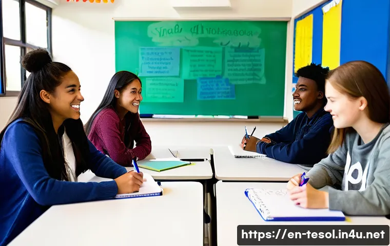 TESOL 강사로서의 리더십 사례 - **Prompt 1: Collaborative and Vibrant Language Classroom**
A bright, modern, and inclusive class...