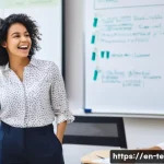 TESOL 강의 실습 팁 - **A modern, brightly lit classroom filled with a diverse group of college-aged students and their en...