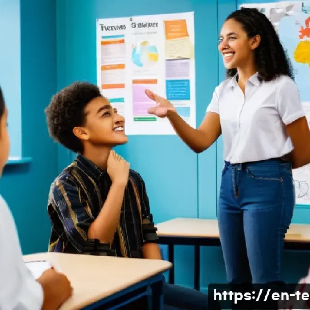 TESOL 수업 중 발생하는 문화적 오해 - A diverse TESOL classroom scene showing students from various cultural backgrounds engaging in a gro...