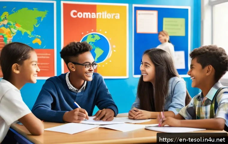 TESOL 강사로서 문화적 민감성 키우기 - A diverse classroom scene showing a multicultural group of students aged around 15-18 engaged in a c...