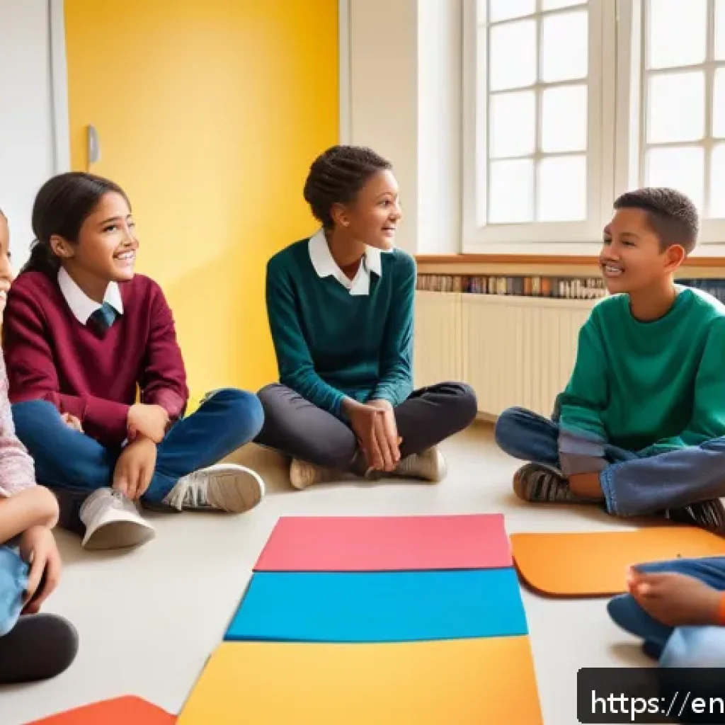 TESOL 교육에서의 스토리텔링 기법 - A diverse classroom scene showing students of various ethnic backgrounds sitting in a circle, active...