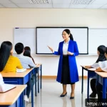 TESOL 자격증과 취업 준비 방법 - A modern TESOL classroom scene showing a diverse group of adult students engaged in a dynamic lesson...