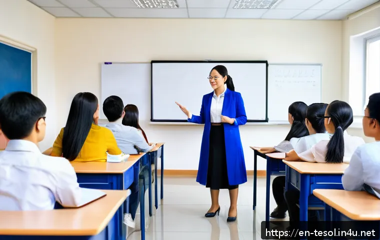 TESOL 자격증과 취업 준비 방법 - A modern TESOL classroom scene showing a diverse group of adult students engaged in a dynamic lesson...