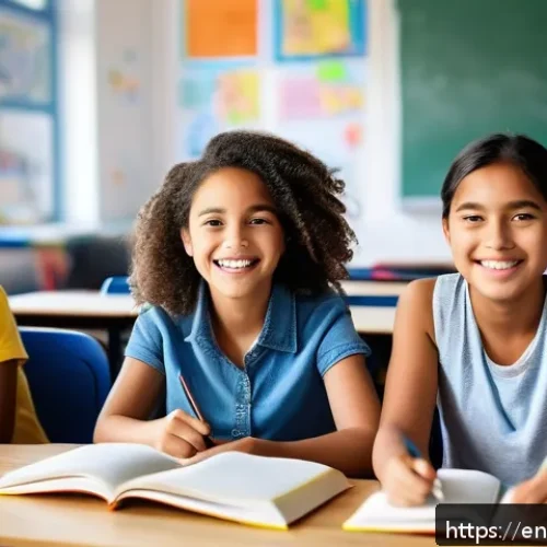 TESOL 강사가 사용하는 최신 기법 - A diverse group of enthusiastic students sitting in a bright, modern classroom, sharing personal sto...